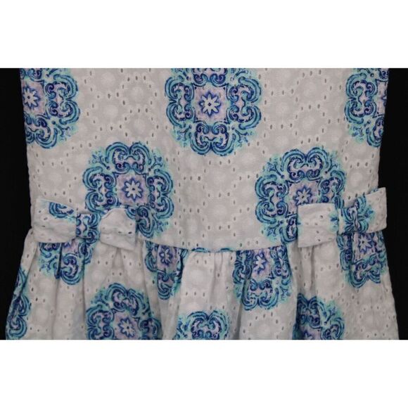 Janie And Jack Size 4 White Eyelet With Blue And Lavendar Print Dress - Picture 3 of 7